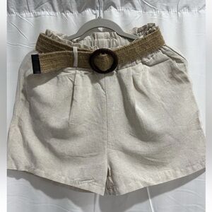 Fast Perry Beige High-Waisted Shorts with Braided Belt – Size M, Made in Turkey